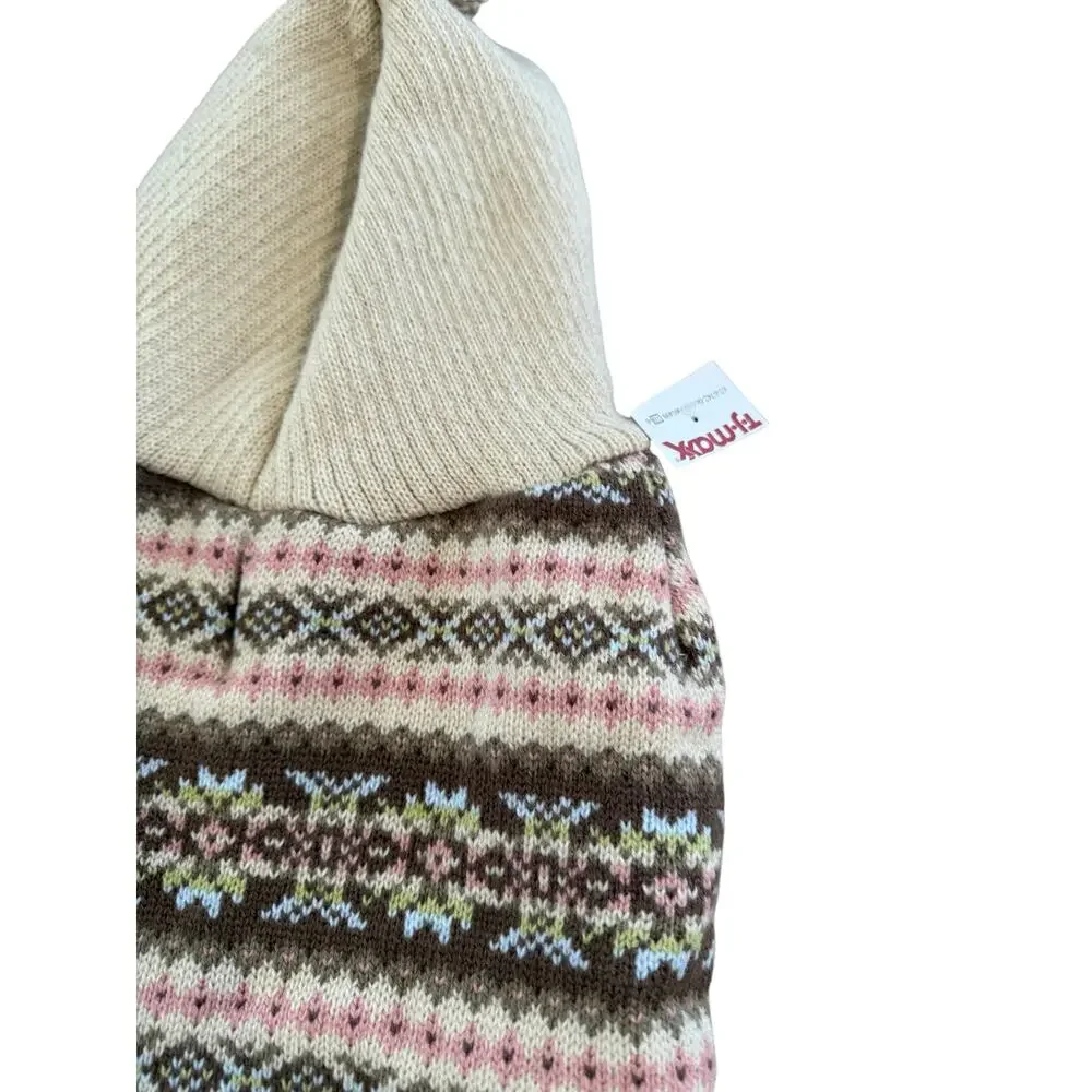 Fair Isle Hooded Dog Sweater Beige Taupe Pink M